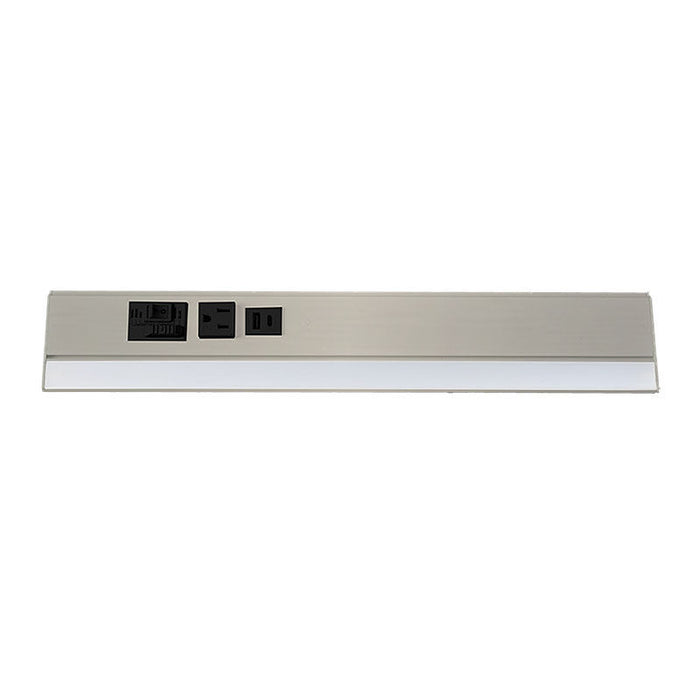 Westgate Manufacturing 24 Inch Angled 3-Receptacle Power Strip And Undercabinet Light 20A 790Lm 90 CRI CCT Selectable 2700K/3000K/3500K/4000K/5000K Brushed Nickel (PSAL-24-3R-MCT5-BN)