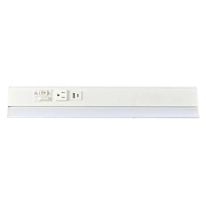 Westgate Manufacturing 18 Inch Angled 2-Receptacle Power Strip And Undercabinet Light 20A 600Lm 90 CRI CCT Selectable 2700K/3000K/3500K/4000K/5000K White (PSAL-18-2R-MCT5-WH)