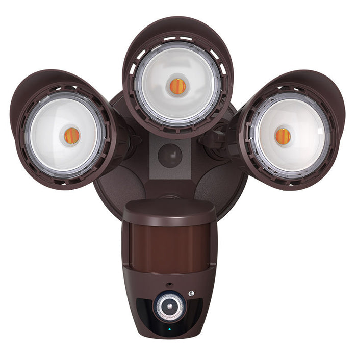Westgate Manufacturing 3-Head 30W CCT Selectable 3000K/4000K/5000K Security Light With Camera WG App Bronze (SL-30W-MCT-BR-CAM)