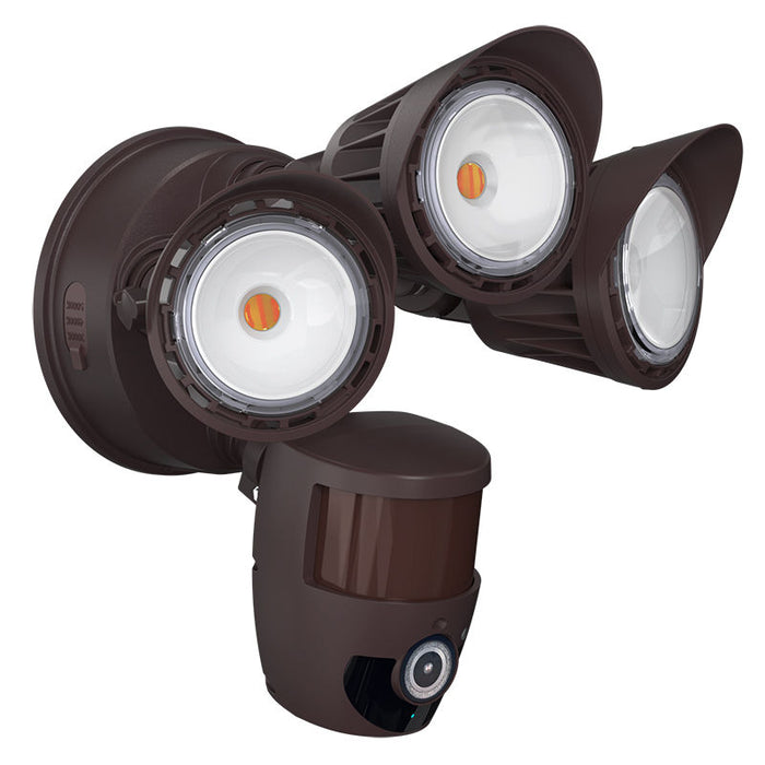 Westgate Manufacturing 3-Head 30W CCT Selectable 3000K/4000K/5000K Security Light With Camera WG App Bronze (SL-30W-MCT-BR-CAM)