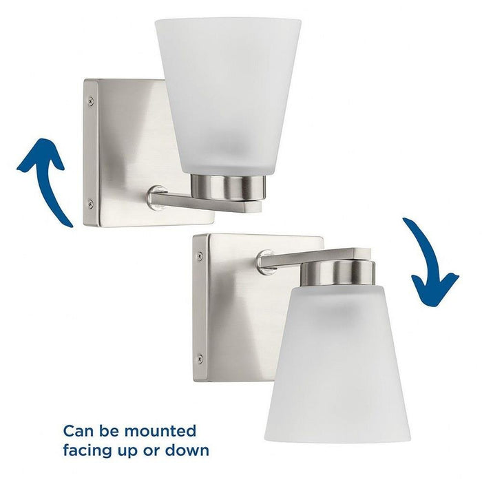 Progress Lighting Tanner Collection 1-Light Bath /Vanity Light Brushed Nickel Finish Etched Glass (P300499-009)