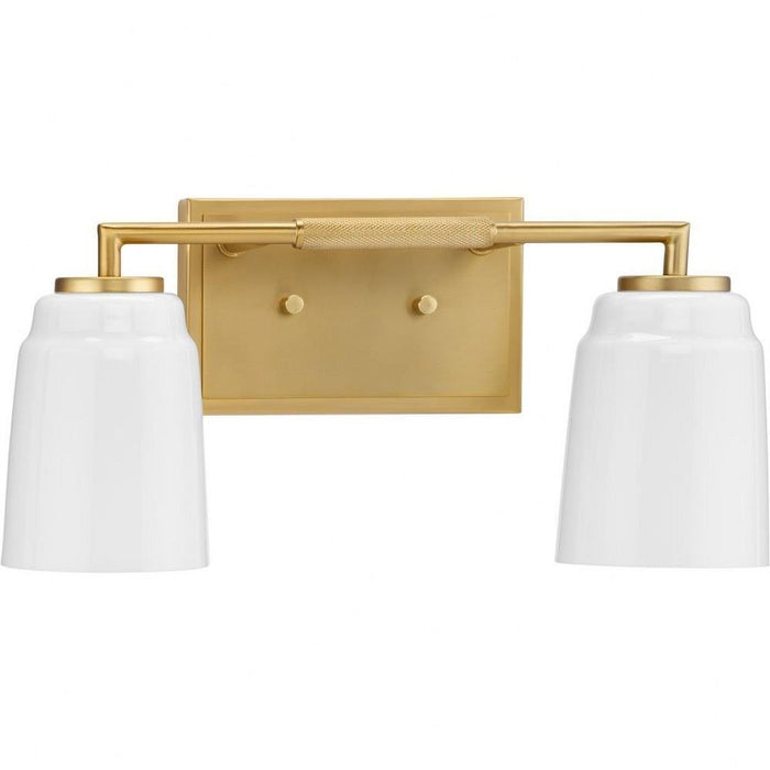 Progress Lighting Spenser Collection 2-Light Bath /Vanity Light Brushed Gold Finish Opal Glass (P300504-191)