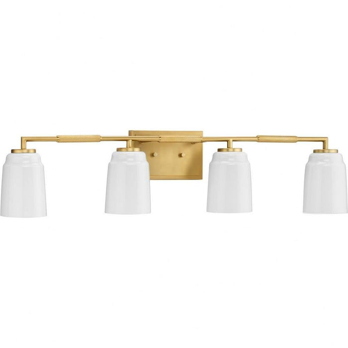 Progress Lighting Spenser Collection 4-Light Bath /Vanity Light Brushed Gold Finish Opal Glass (P300506-191)