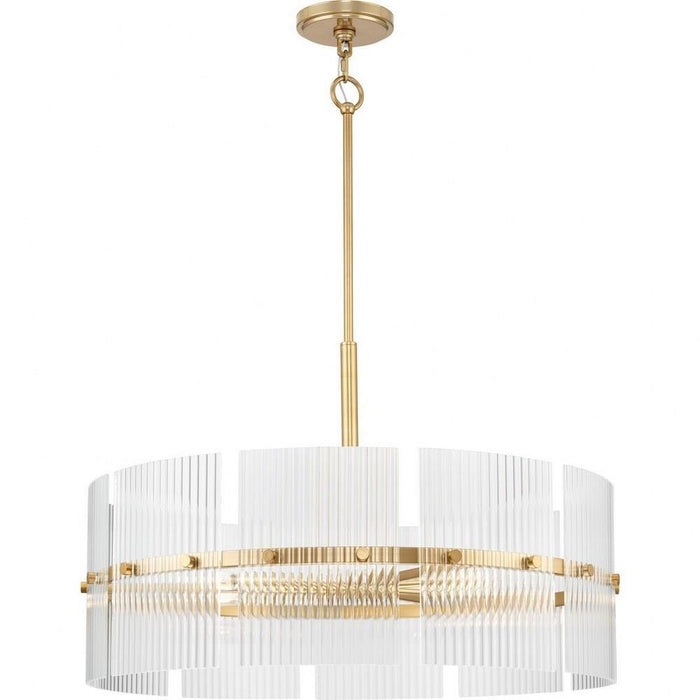 Progress Lighting Seville Collection 6-Light Chandelier Soft Gold Finish Clear Ribbed Glass (P400389-205)