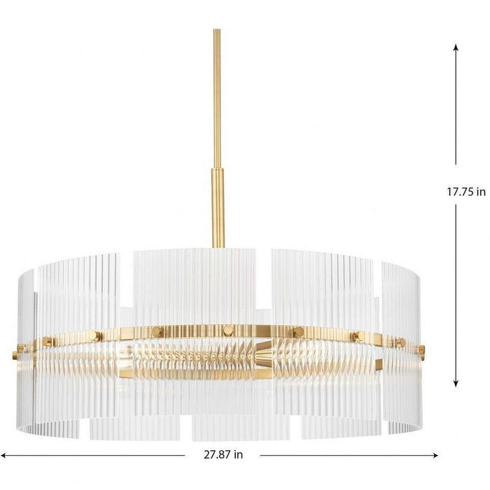 Progress Lighting Seville Collection 6-Light Chandelier Soft Gold Finish Clear Ribbed Glass (P400389-205)