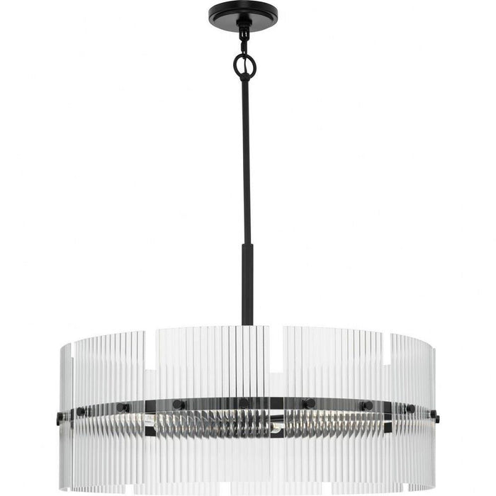 Progress Lighting Seville Collection 6-Light Chandelier Matte Black Finish Clear Ribbed Glass (P400389-31M)