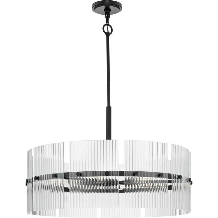 Progress Lighting Seville Collection 6-Light Chandelier Matte Black Finish Clear Ribbed Glass (P400389-31M)
