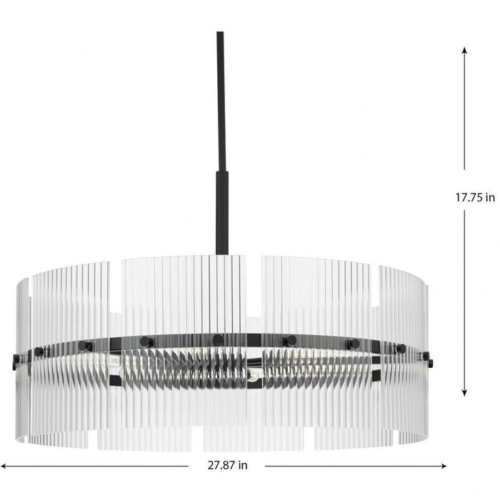 Progress Lighting Seville Collection 6-Light Chandelier Matte Black Finish Clear Ribbed Glass (P400389-31M)