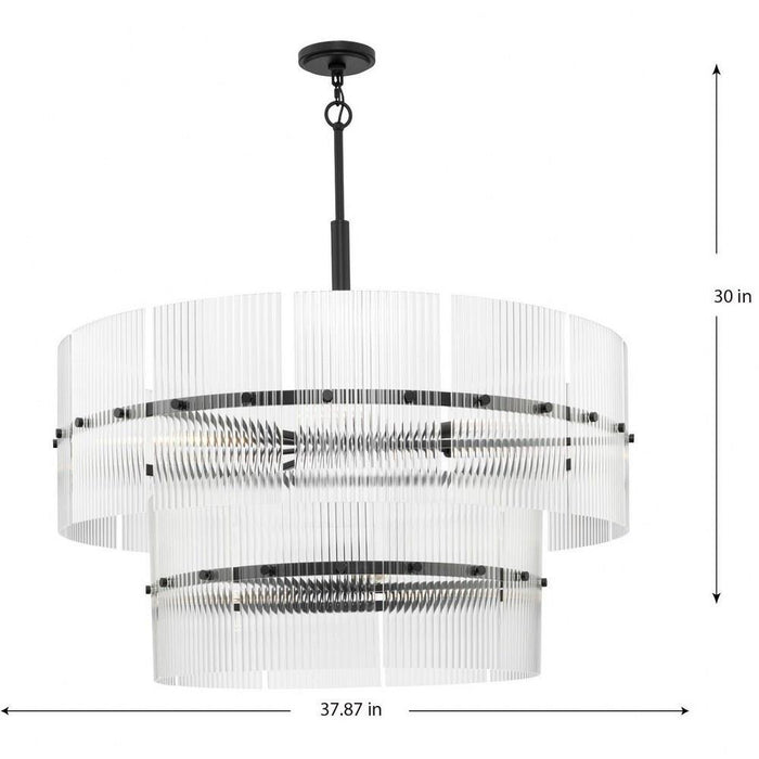 Progress Lighting Seville Collection 9-Light Chandelier Matte Black Finish Clear Ribbed Glass (P400390-31M)
