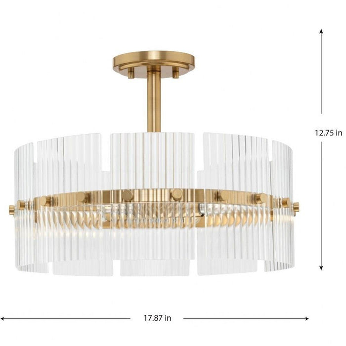 Progress Lighting Seville Collection 4-Light Contemporary Pendant Soft Gold Finish Clear Ribbed Glass (P500456-205)