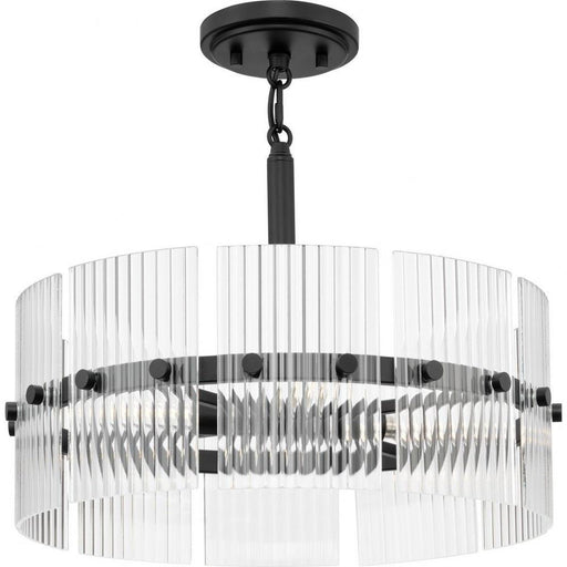 Progress Lighting Seville Collection 4-Light Contemporary Pendant Matte Black Finish Clear Ribbed Glass (P500456-31M)