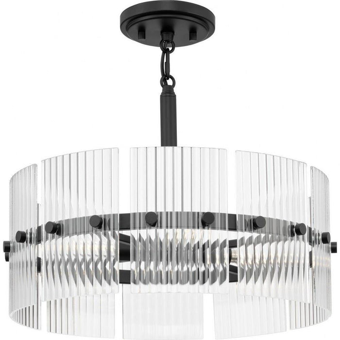 Progress Lighting Seville Collection 4-Light Contemporary Pendant Matte Black Finish Clear Ribbed Glass (P500456-31M)