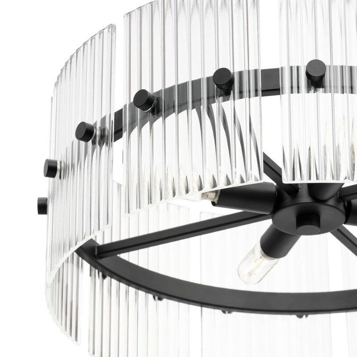 Progress Lighting Seville Collection 4-Light Contemporary Pendant Matte Black Finish Clear Ribbed Glass (P500456-31M)