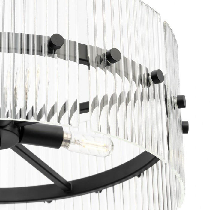 Progress Lighting Seville Collection 4-Light Contemporary Pendant Matte Black Finish Clear Ribbed Glass (P500456-31M)