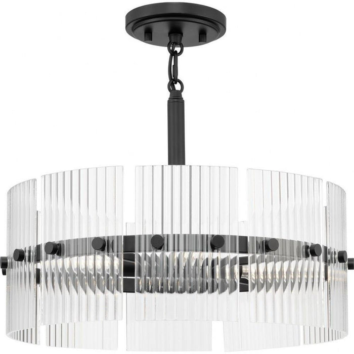 Progress Lighting Seville Collection 4-Light Contemporary Pendant Matte Black Finish Clear Ribbed Glass (P500456-31M)