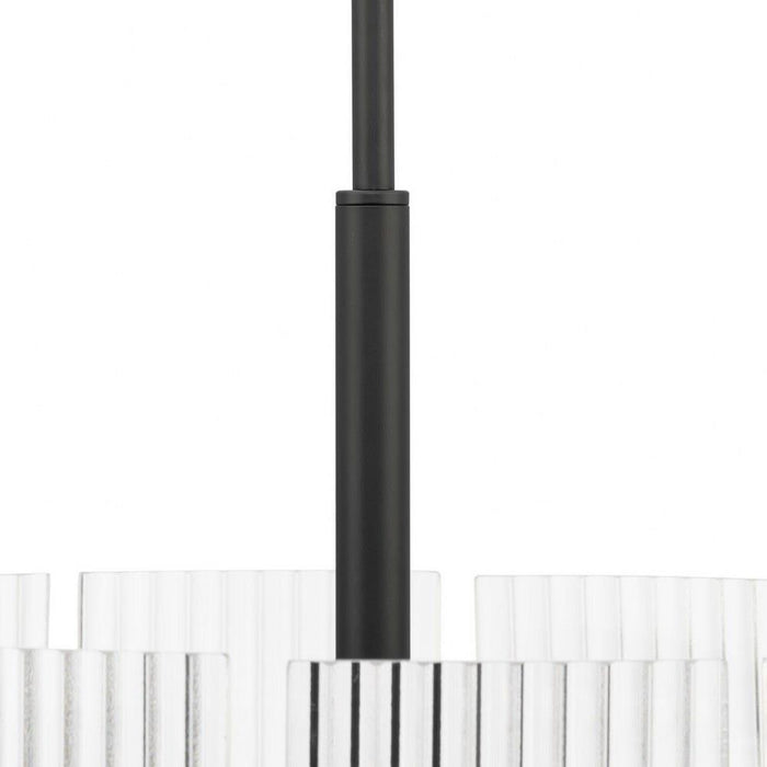 Progress Lighting Seville Collection 4-Light Contemporary Pendant Matte Black Finish Clear Ribbed Glass (P500456-31M)