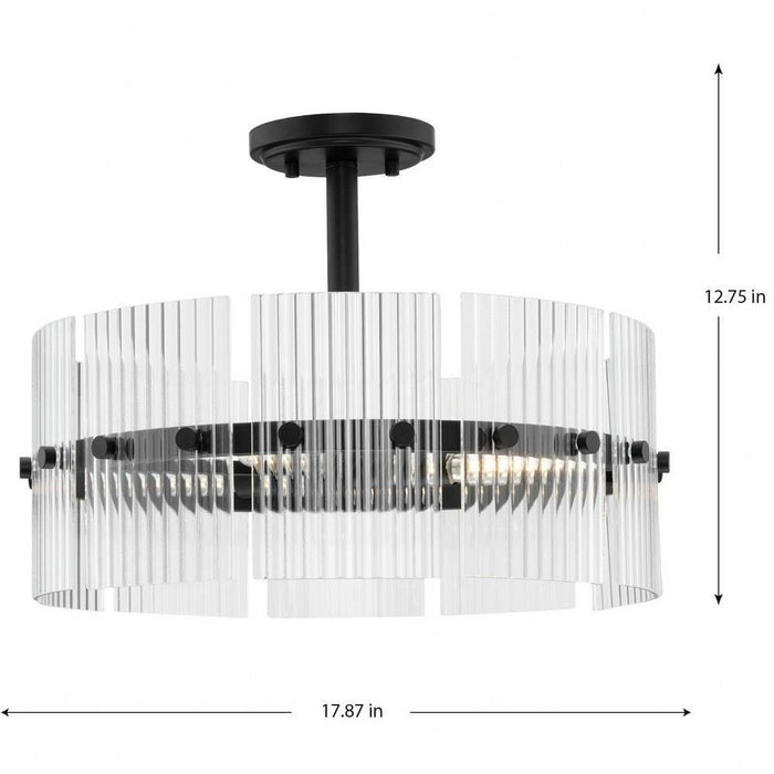 Progress Lighting Seville Collection 4-Light Contemporary Pendant Matte Black Finish Clear Ribbed Glass (P500456-31M)