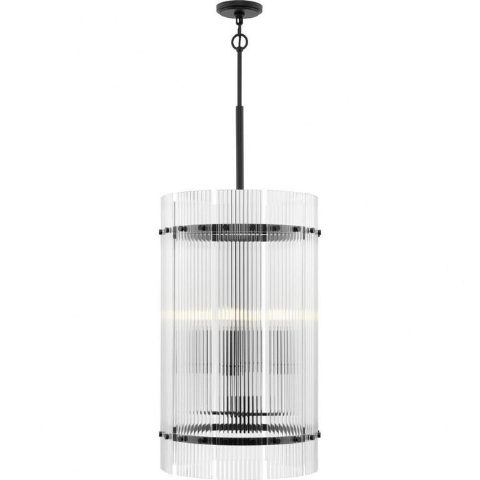 Progress Lighting Seville Collection 6-Light Foyer Light Matte Black Finish Clear Ribbed Glass (P500457-31M)