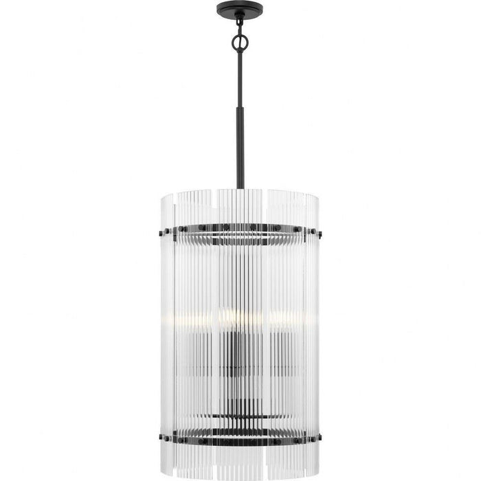 Progress Lighting Seville Collection 6-Light Foyer Light Matte Black Finish Clear Ribbed Glass (P500457-31M)