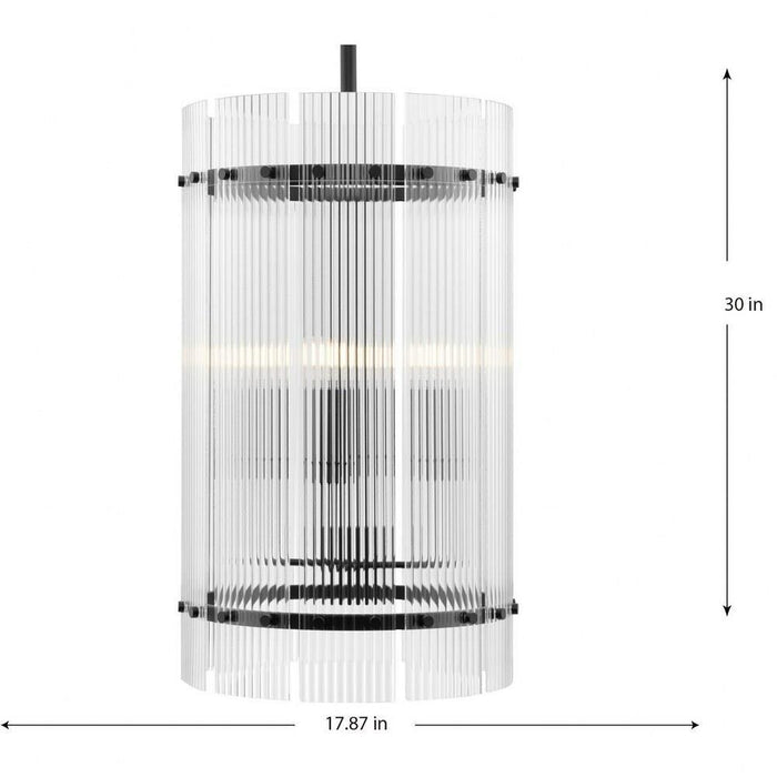 Progress Lighting Seville Collection 6-Light Foyer Light Matte Black Finish Clear Ribbed Glass (P500457-31M)