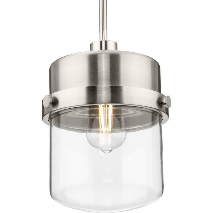 Progress Lighting Beckner Collection 1-Light Urban Industrial Pendant Brushed Nickel Finish Clear Glass (P500471-009)