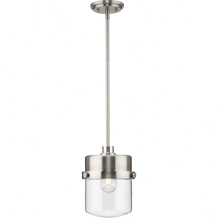 Progress Lighting Beckner Collection 1-Light Urban Industrial Pendant Brushed Nickel Finish Clear Glass (P500471-009)