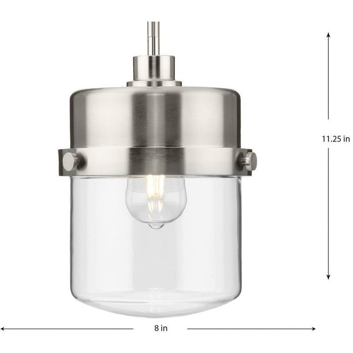 Progress Lighting Beckner Collection 1-Light Urban Industrial Pendant Brushed Nickel Finish Clear Glass (P500471-009)