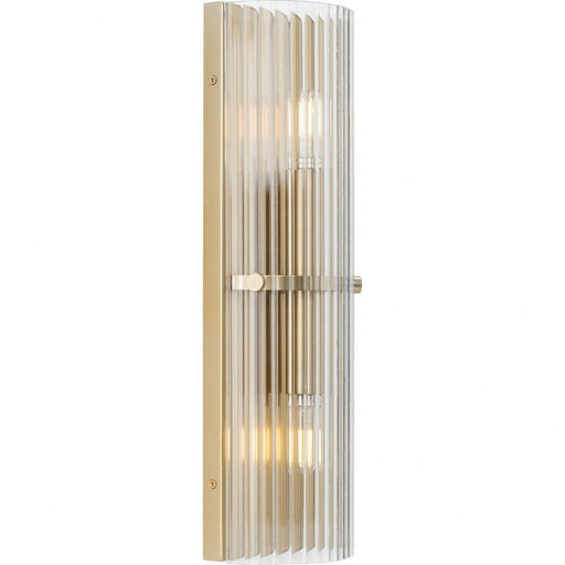 Progress Lighting Seville Collection 2-Light Contemporary Wall Sconce Soft Gold Finish Clear Ribbed Glass (P710136-205)
