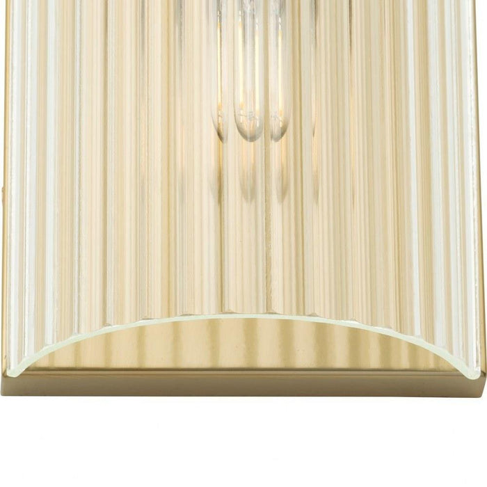 Progress Lighting Seville Collection 2-Light Contemporary Wall Sconce Soft Gold Finish Clear Ribbed Glass (P710136-205)