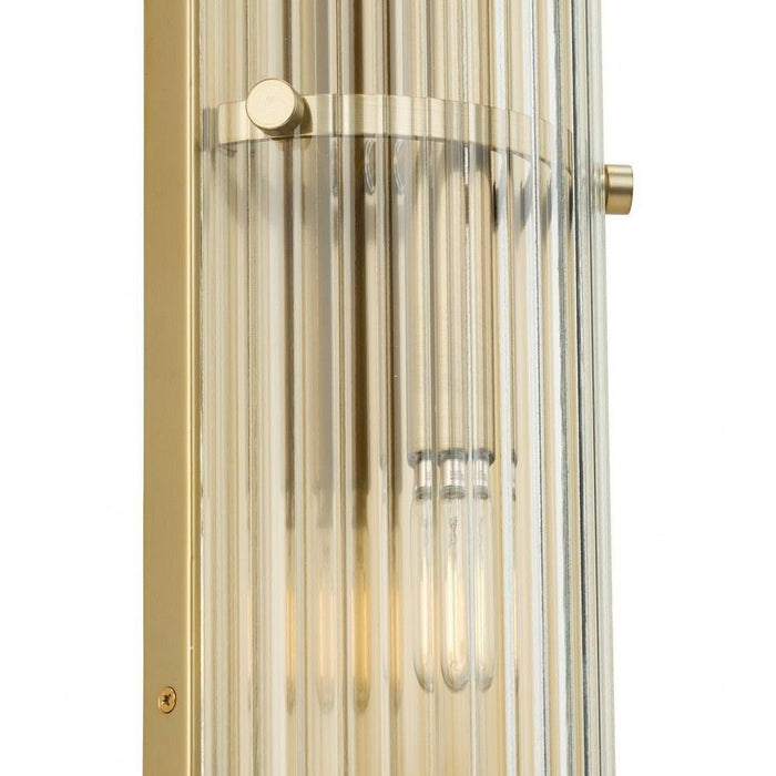 Progress Lighting Seville Collection 2-Light Contemporary Wall Sconce Soft Gold Finish Clear Ribbed Glass (P710136-205)