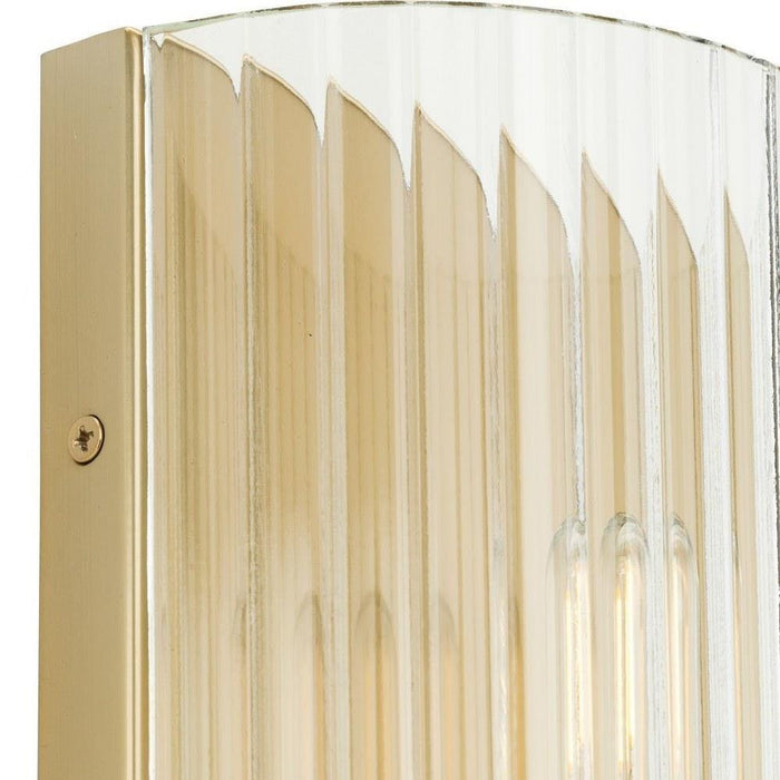 Progress Lighting Seville Collection 2-Light Contemporary Wall Sconce Soft Gold Finish Clear Ribbed Glass (P710136-205)