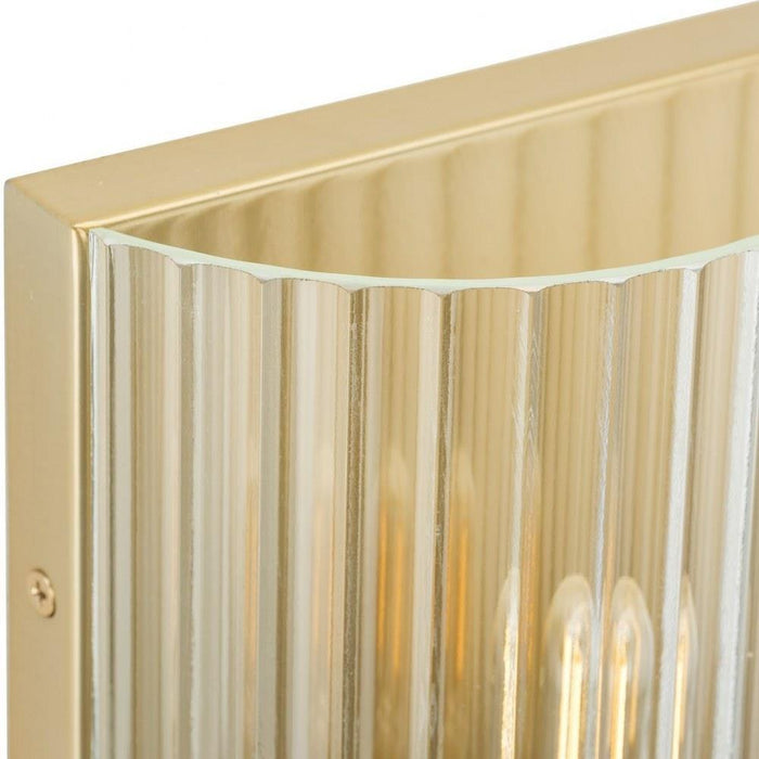 Progress Lighting Seville Collection 2-Light Contemporary Wall Sconce Soft Gold Finish Clear Ribbed Glass (P710136-205)