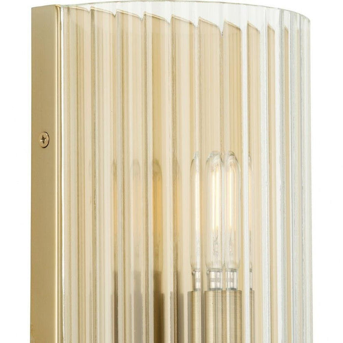 Progress Lighting Seville Collection 2-Light Contemporary Wall Sconce Soft Gold Finish Clear Ribbed Glass (P710136-205)