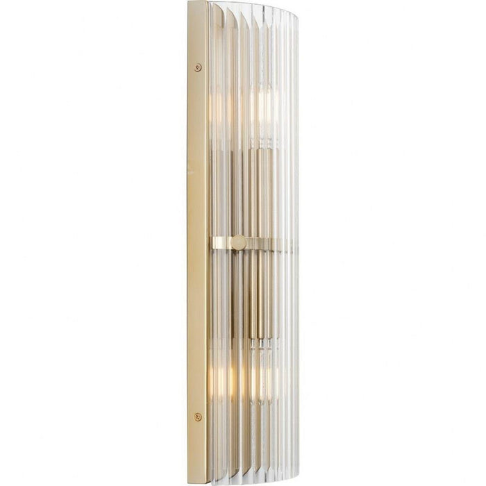 Progress Lighting Seville Collection 2-Light Contemporary Wall Sconce Soft Gold Finish Clear Ribbed Glass (P710136-205)