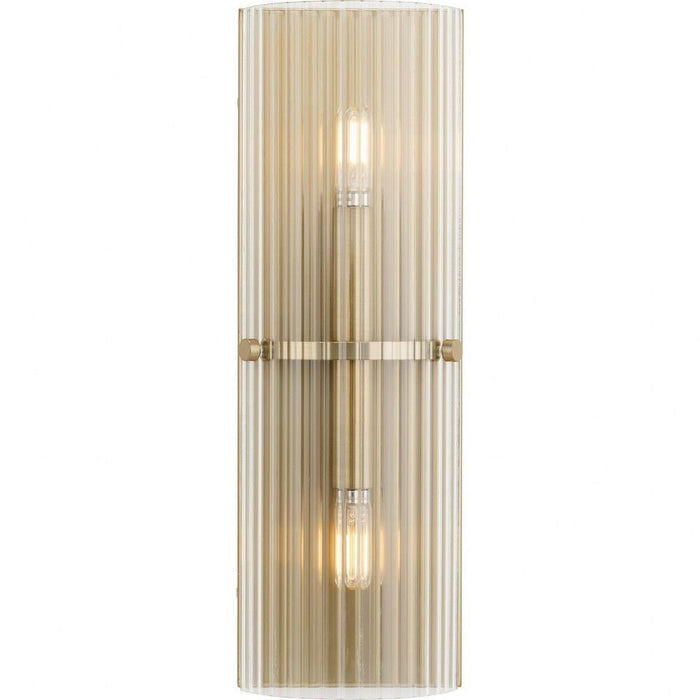 Progress Lighting Seville Collection 2-Light Contemporary Wall Sconce Soft Gold Finish Clear Ribbed Glass (P710136-205)