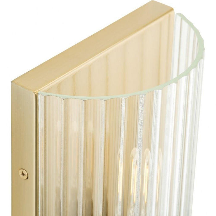 Progress Lighting Seville Collection 2-Light Contemporary Wall Sconce Soft Gold Finish Clear Ribbed Glass (P710136-205)