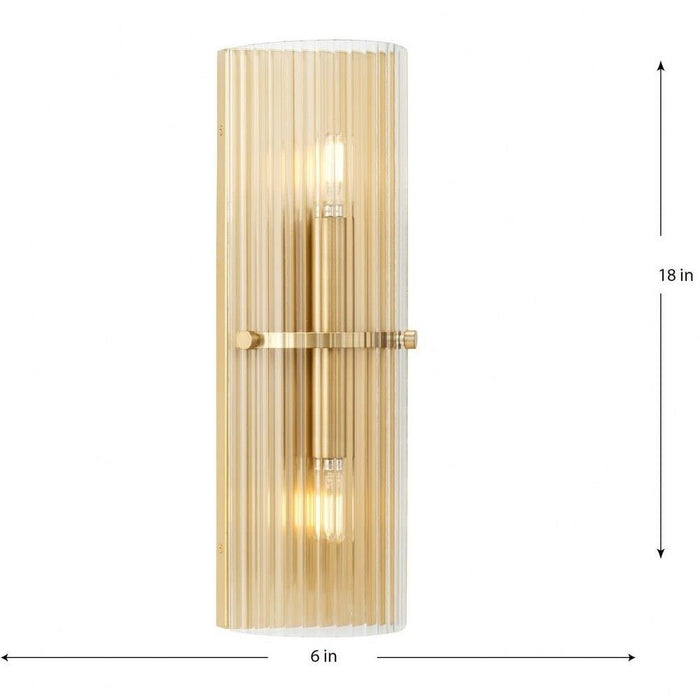 Progress Lighting Seville Collection 2-Light Contemporary Wall Sconce Soft Gold Finish Clear Ribbed Glass (P710136-205)