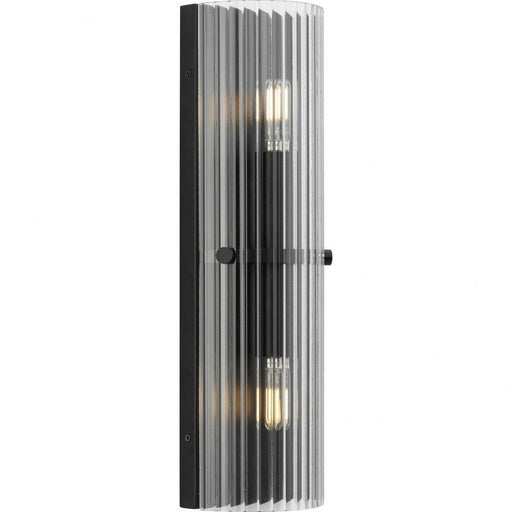 Progress Lighting Seville Collection 2-Light Contemporary Wall Sconce Matte Black Finish Clear Ribbed Glass (P710136-31M)