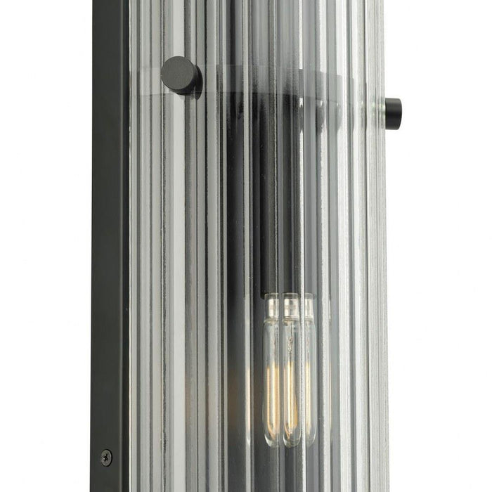 Progress Lighting Seville Collection 2-Light Contemporary Wall Sconce Matte Black Finish Clear Ribbed Glass (P710136-31M)