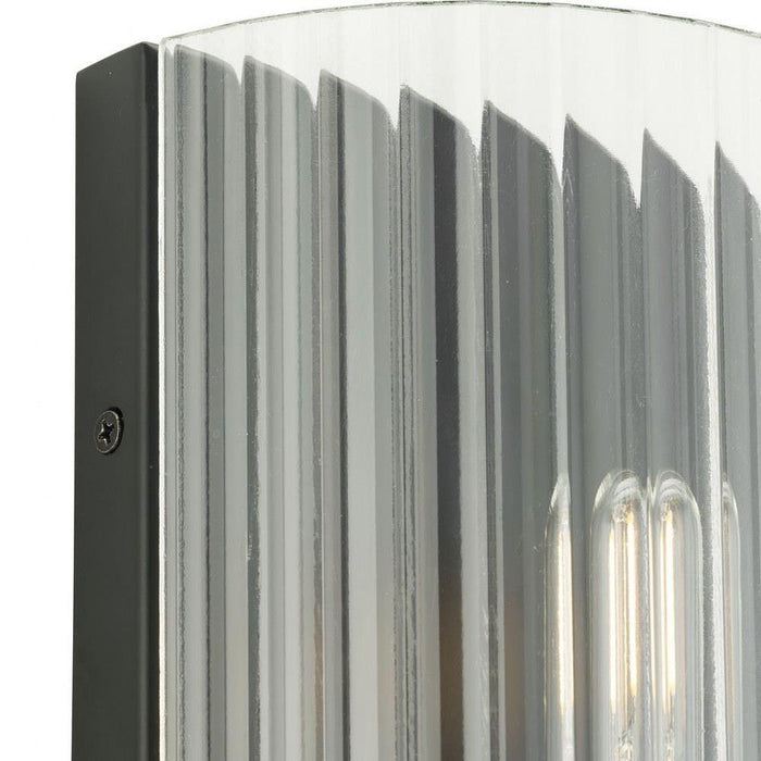 Progress Lighting Seville Collection 2-Light Contemporary Wall Sconce Matte Black Finish Clear Ribbed Glass (P710136-31M)