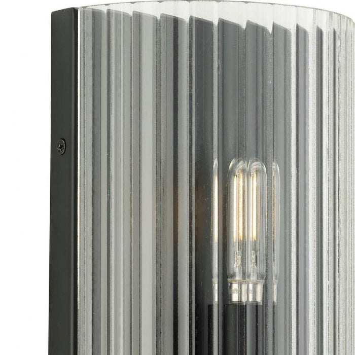 Progress Lighting Seville Collection 2-Light Contemporary Wall Sconce Matte Black Finish Clear Ribbed Glass (P710136-31M)