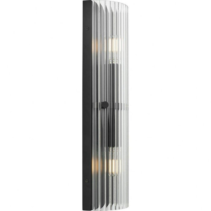 Progress Lighting Seville Collection 2-Light Contemporary Wall Sconce Matte Black Finish Clear Ribbed Glass (P710136-31M)