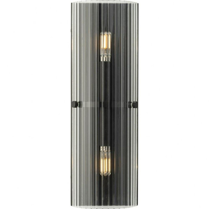 Progress Lighting Seville Collection 2-Light Contemporary Wall Sconce Matte Black Finish Clear Ribbed Glass (P710136-31M)