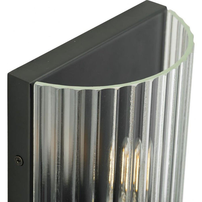 Progress Lighting Seville Collection 2-Light Contemporary Wall Sconce Matte Black Finish Clear Ribbed Glass (P710136-31M)