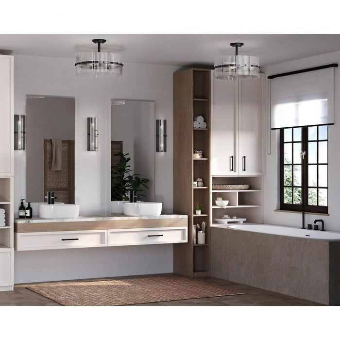 Progress Lighting Seville Collection 4-Light Contemporary Pendant Matte Black Finish Clear Ribbed Glass (P500456-31M)