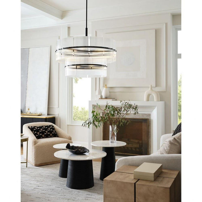Progress Lighting Seville Collection 9-Light Chandelier Matte Black Finish Clear Ribbed Glass (P400390-31M)