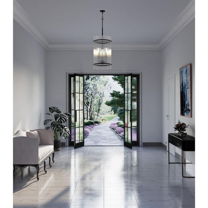 Progress Lighting Seville Collection 6-Light Foyer Light Matte Black Finish Clear Ribbed Glass (P500457-31M)