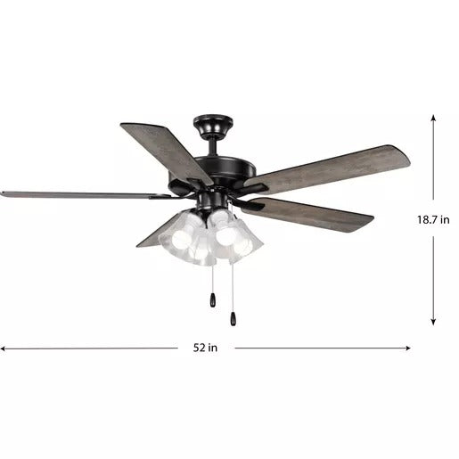 Progress Lighting 9425008531MWB AirPro Builder Fan 52 Inch Ceiling Fan With Light Kit Matte Black (P250085-31M-WB)