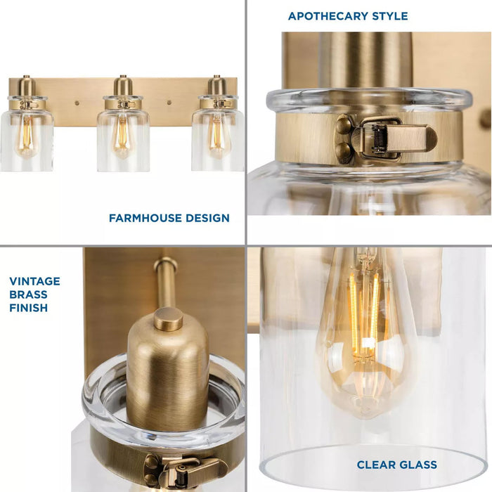 Progress Lighting 94300047163 Calhoun 3 Light 100W Bath And Vanity Light Medium Base Vintage Brass (P300047-163)