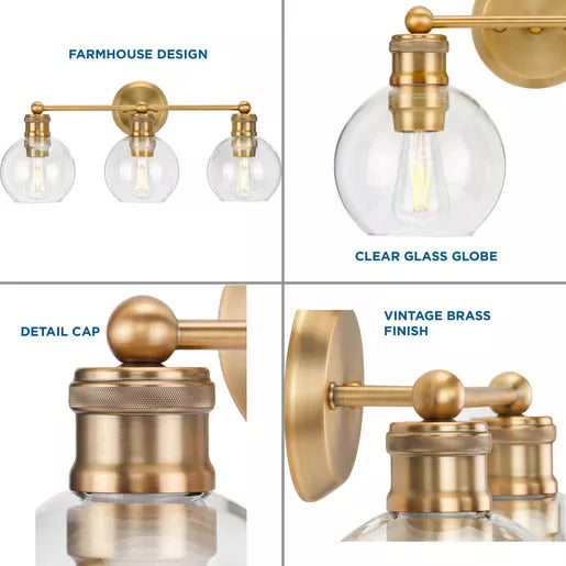 Progress Lighting 94300051163 Hansford 3 Light 60W Bath And Vanity Light Medium Base Vintage Brass (P300051-163)